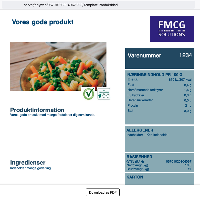 Product sheet shown in the browser