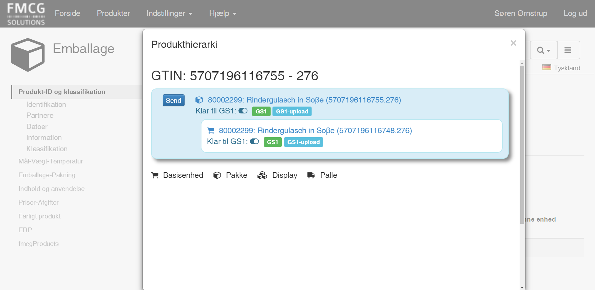 Product hierarchy in fmcgProducts with Send to GS1 and GS1 upload